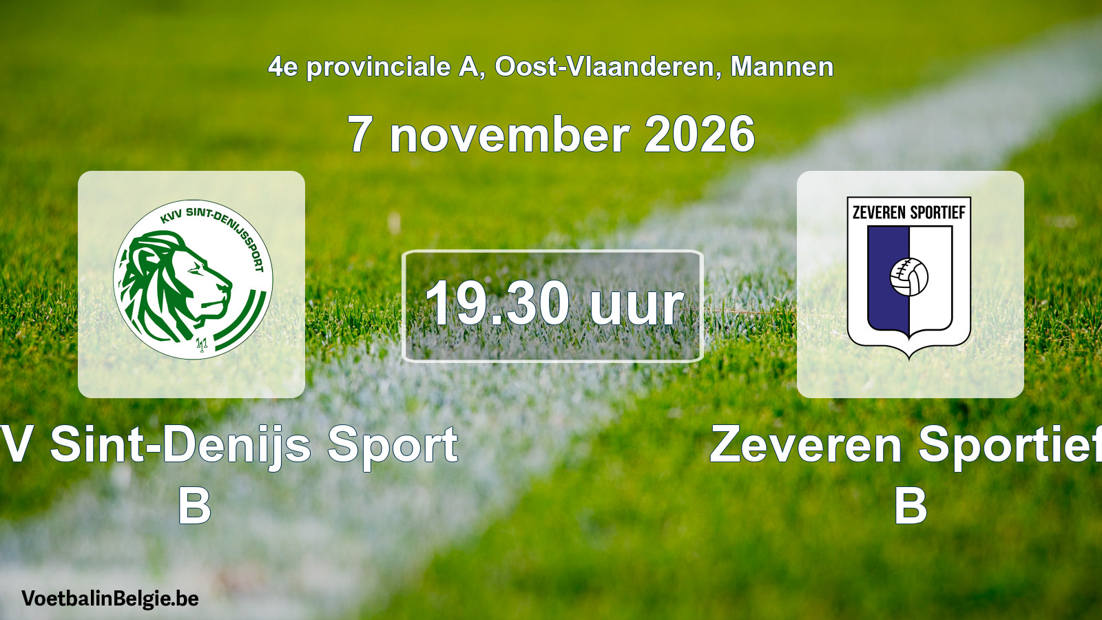Geplande wedstrijd mannenvoetbal: KVV Sint-Denijs Sport B - Zeveren Sportief B (7 november 2026)