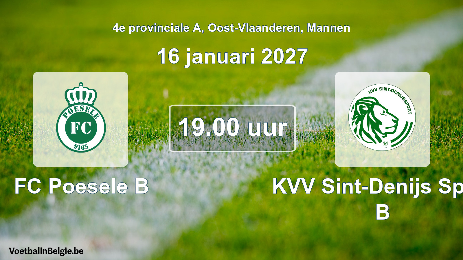 Geplande wedstrijd mannenvoetbal: FC Poesele B - KVV Sint-Denijs Sport B (16 januari 2027)