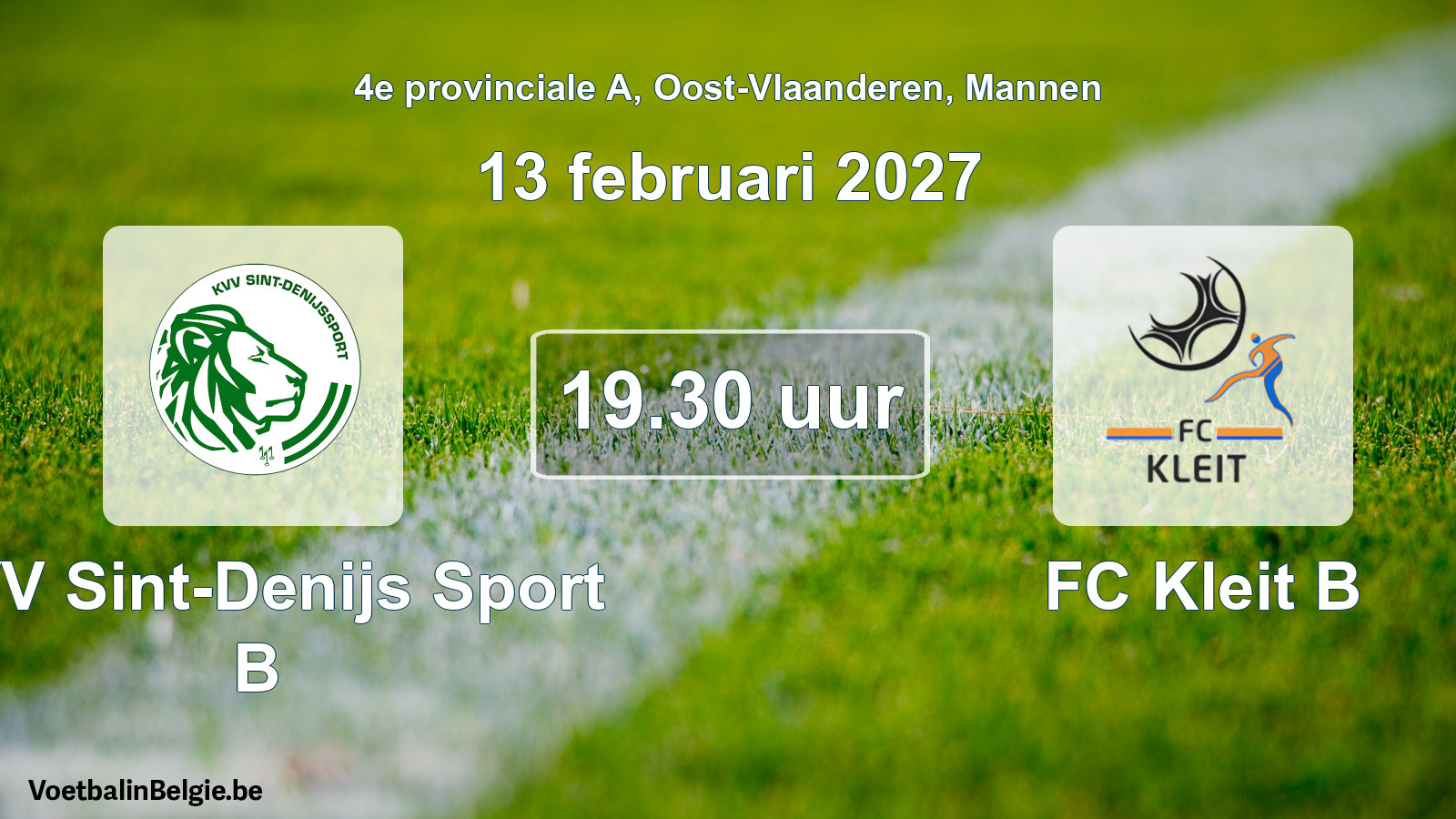 Geplande wedstrijd mannenvoetbal: KVV Sint-Denijs Sport B - FC Kleit B (13 februari 2027)