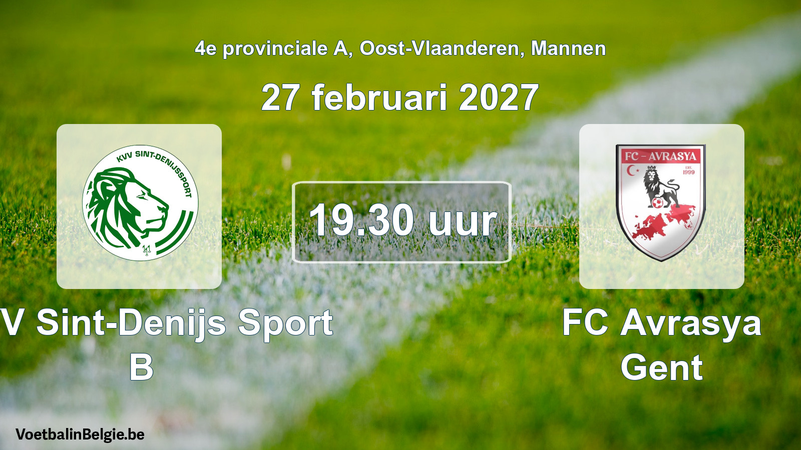 Geplande wedstrijd mannenvoetbal: KVV Sint-Denijs Sport B - FC Avrasya Gent (27 februari 2027)