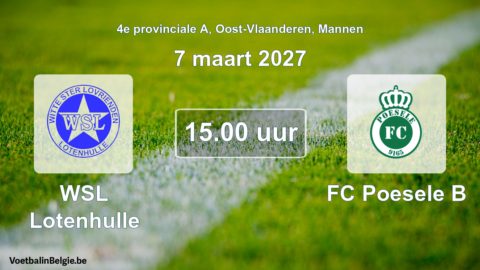 Geplande wedstrijd mannenvoetbal: WSL Lotenhulle - FC Poesele B (7 maart 2027)