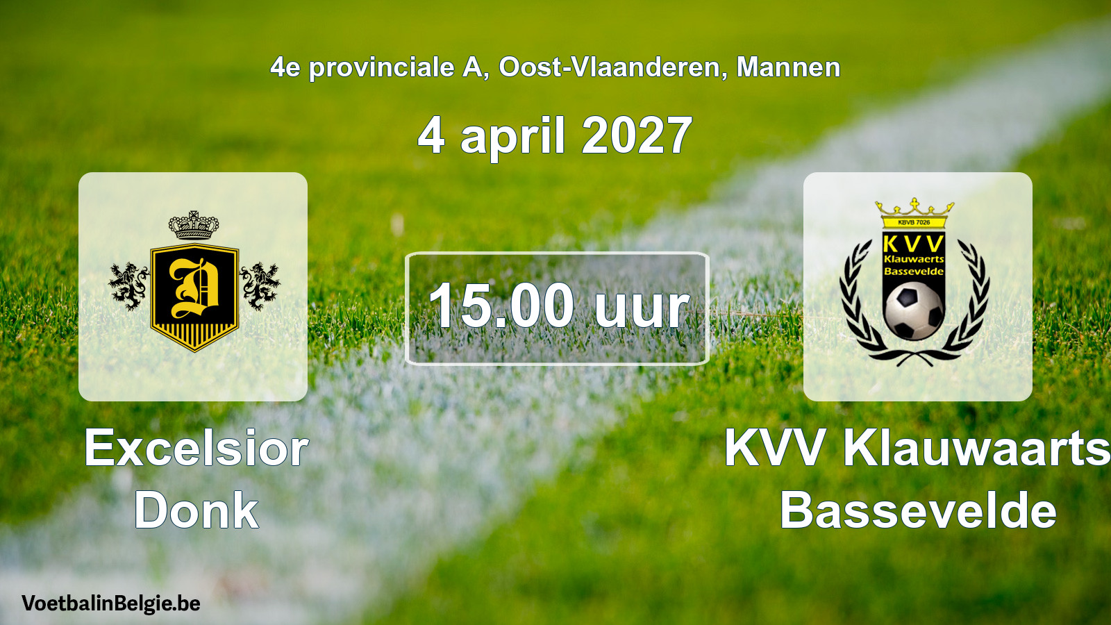 Geplande wedstrijd mannenvoetbal: Excelsior Donk - KVV Klauwaarts Bassevelde (4 april 2027)