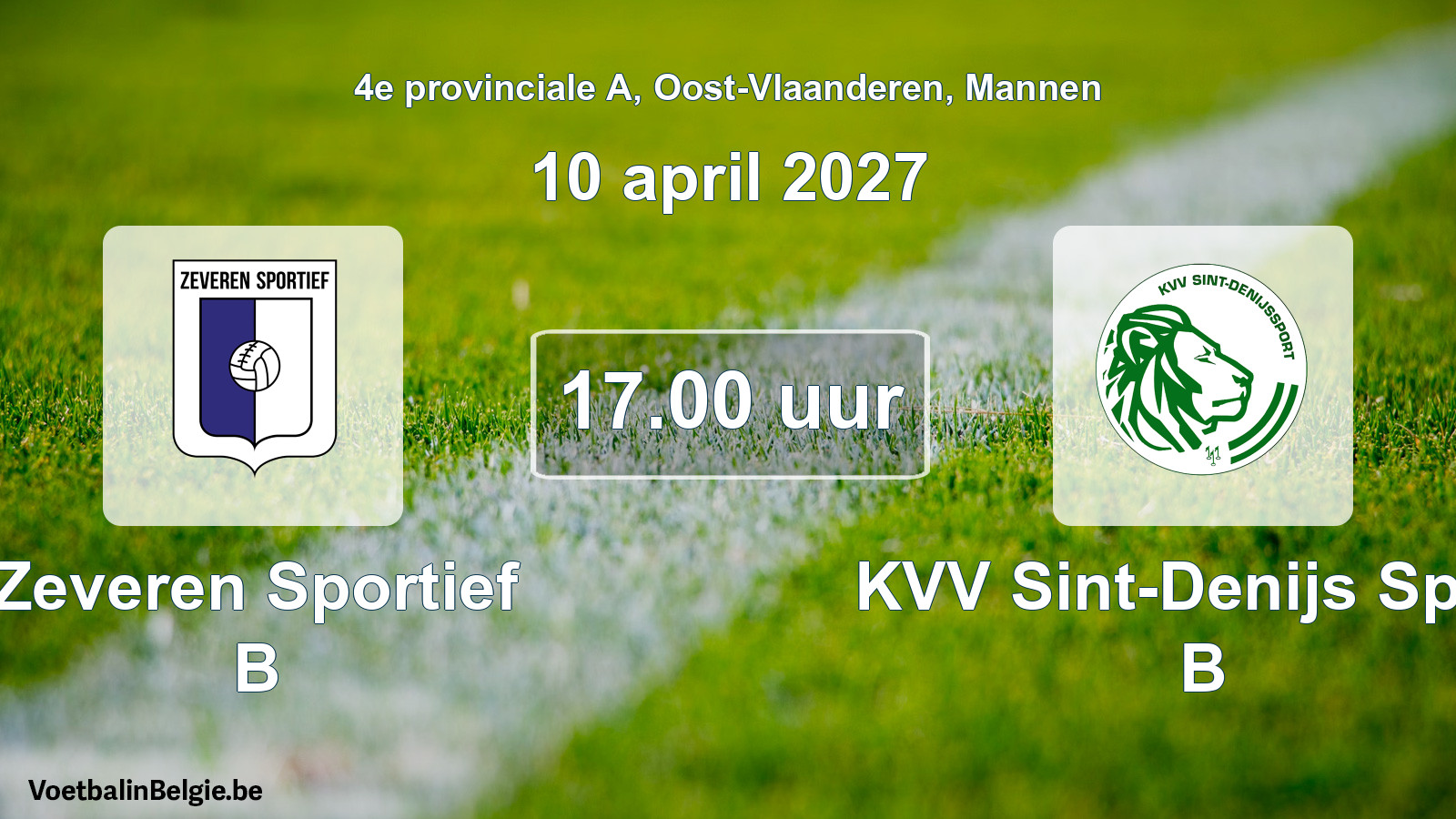 Geplande wedstrijd mannenvoetbal: Zeveren Sportief B - KVV Sint-Denijs Sport B (10 april 2027)