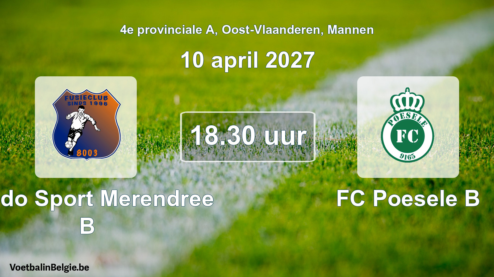 Geplande wedstrijd mannenvoetbal: Lando Sport Merendree B - FC Poesele B (10 april 2027)