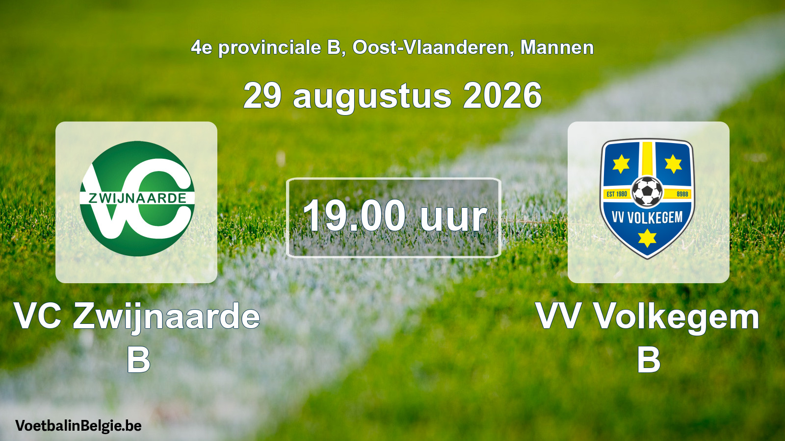 Geplande wedstrijd mannenvoetbal: VC Zwijnaarde B - VV Volkegem B (29 augustus 2026)
