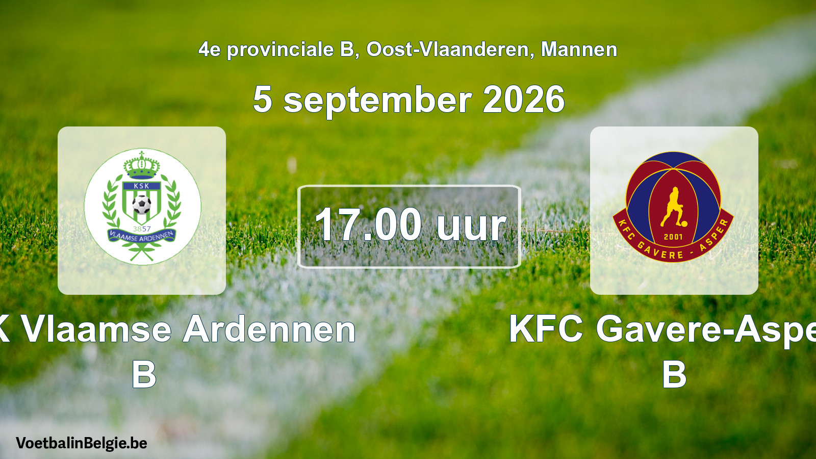Geplande wedstrijd mannenvoetbal: KSK Vlaamse Ardennen B - KFC Gavere-Asper B (5 september 2026)