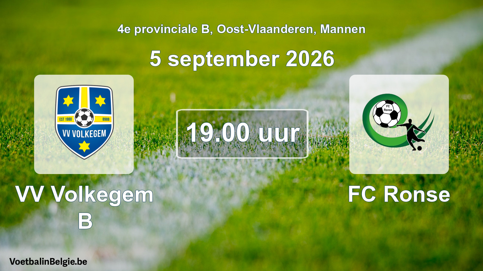Match prévu football hommes: VV Volkegem B - FC Ronse (5 septembre 2026)