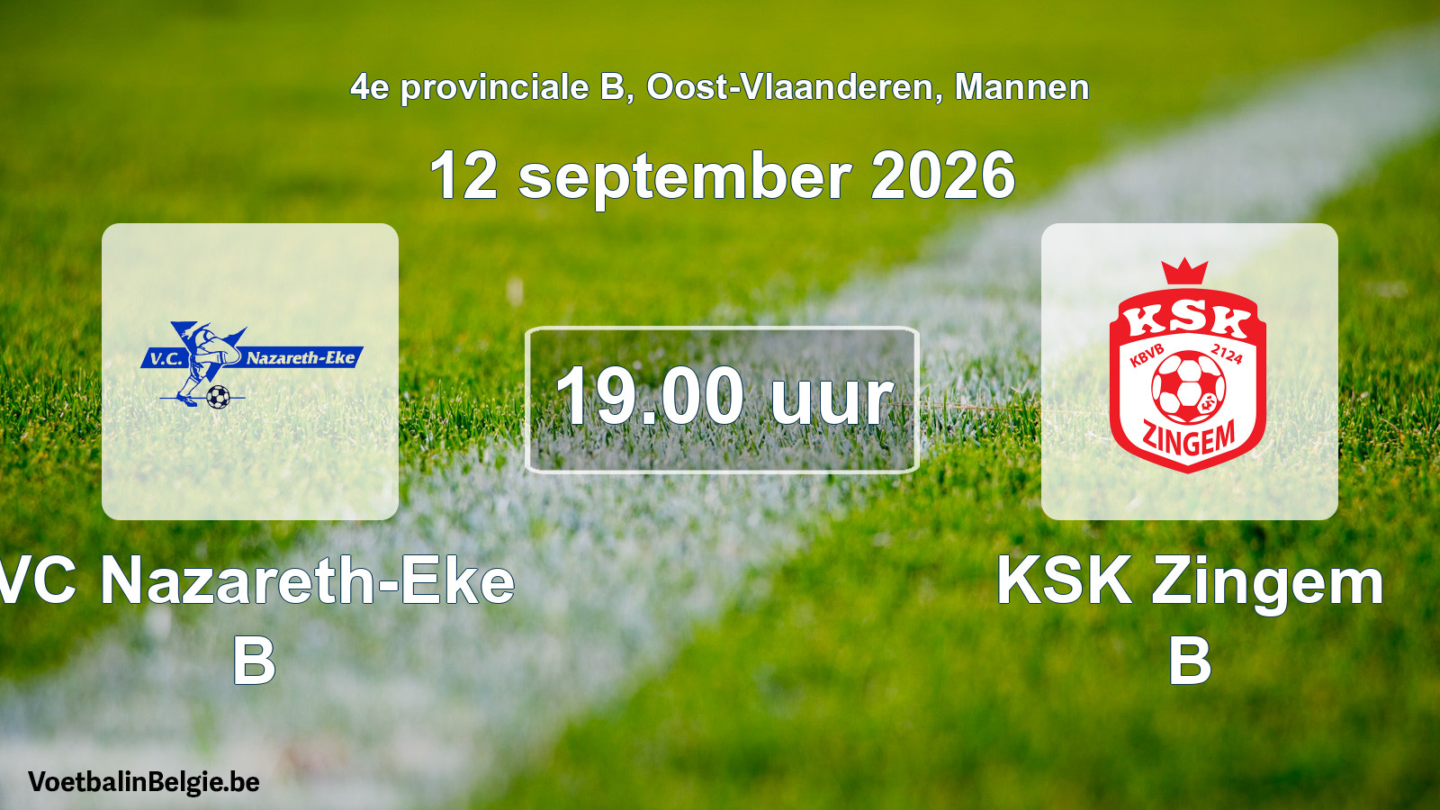 Geplande wedstrijd mannenvoetbal: VC Nazareth-Eke B - KSK Zingem B (12 september 2026)