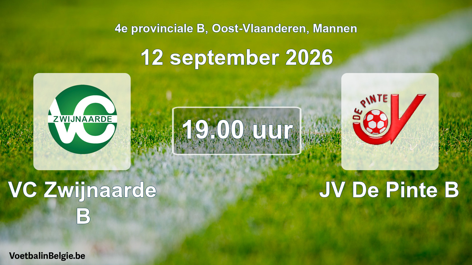 Geplande wedstrijd mannenvoetbal: VC Zwijnaarde B - JV De Pinte B (12 september 2026)