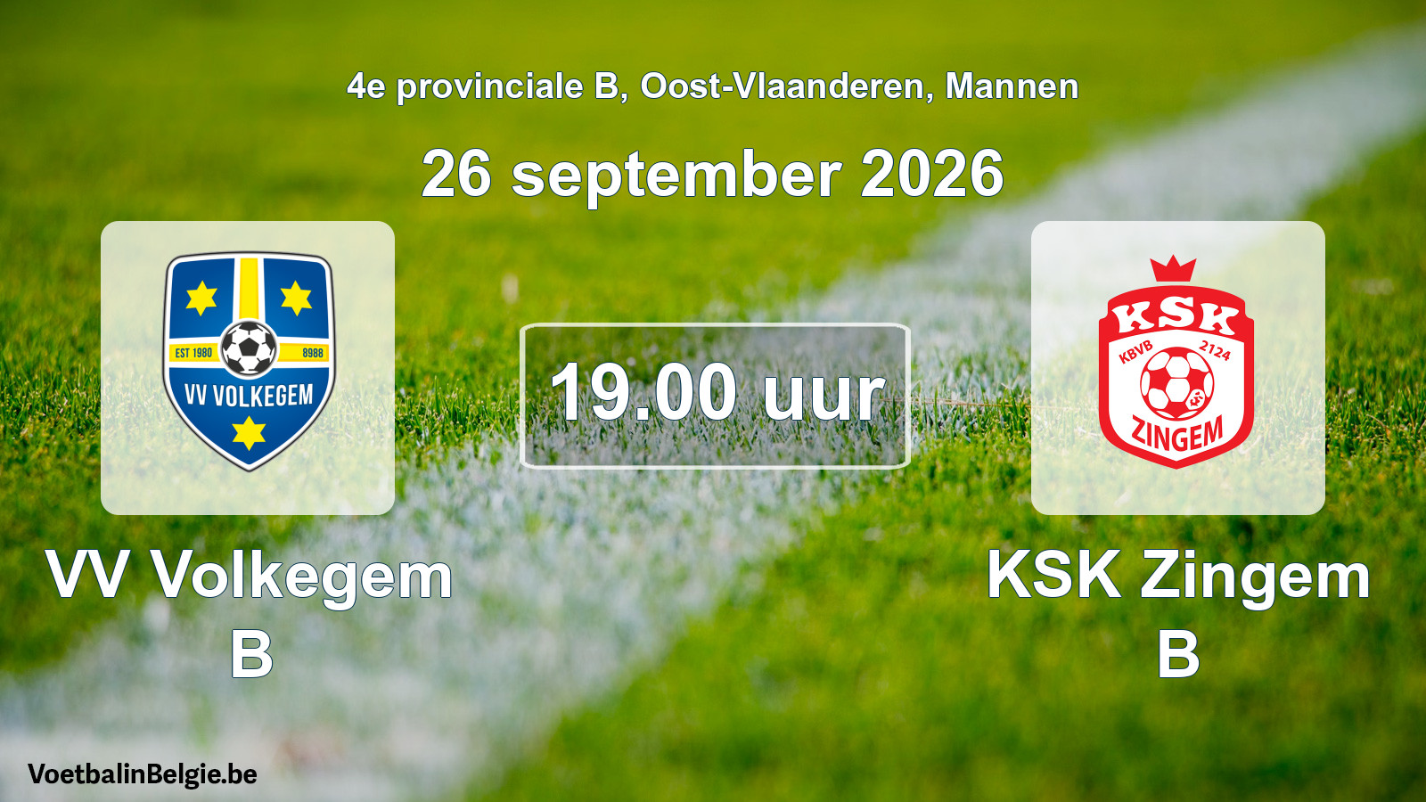 Geplande wedstrijd mannenvoetbal: VV Volkegem B - KSK Zingem B (26 september 2026)