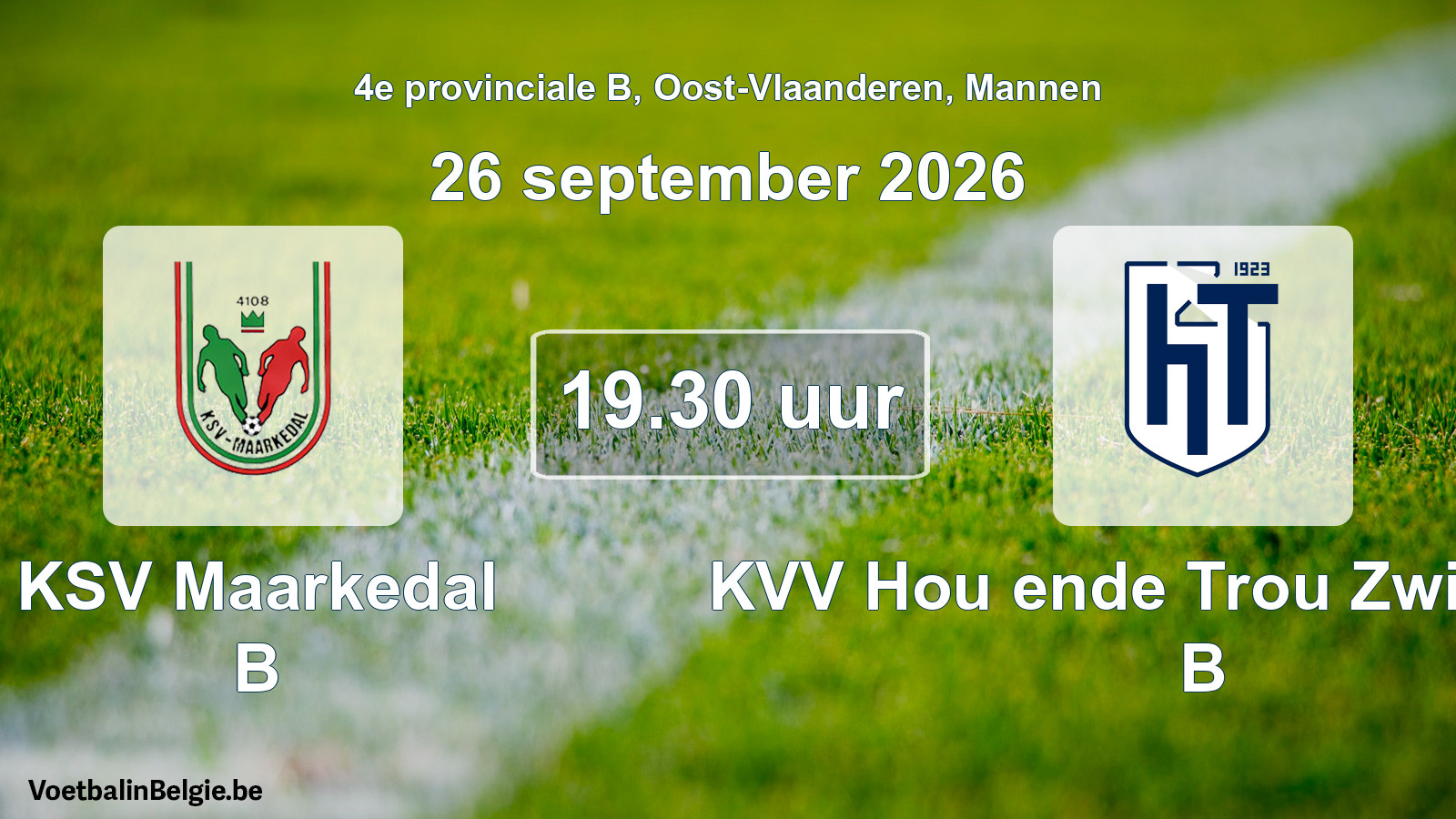 Geplande wedstrijd mannenvoetbal: KSV Maarkedal B - KVV Hou ende Trou Zwijnaarde B (26 september 2026)