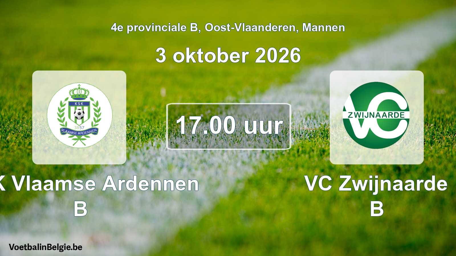 Geplande wedstrijd mannenvoetbal: KSK Vlaamse Ardennen B - VC Zwijnaarde B (3 oktober 2026)