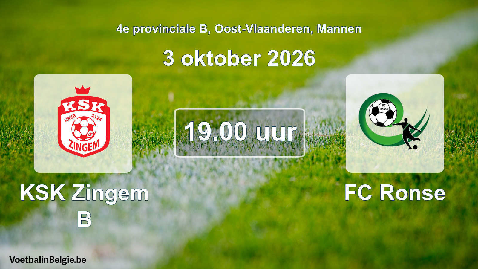 Geplande wedstrijd mannenvoetbal: KSK Zingem B - FC Ronse (3 oktober 2026)