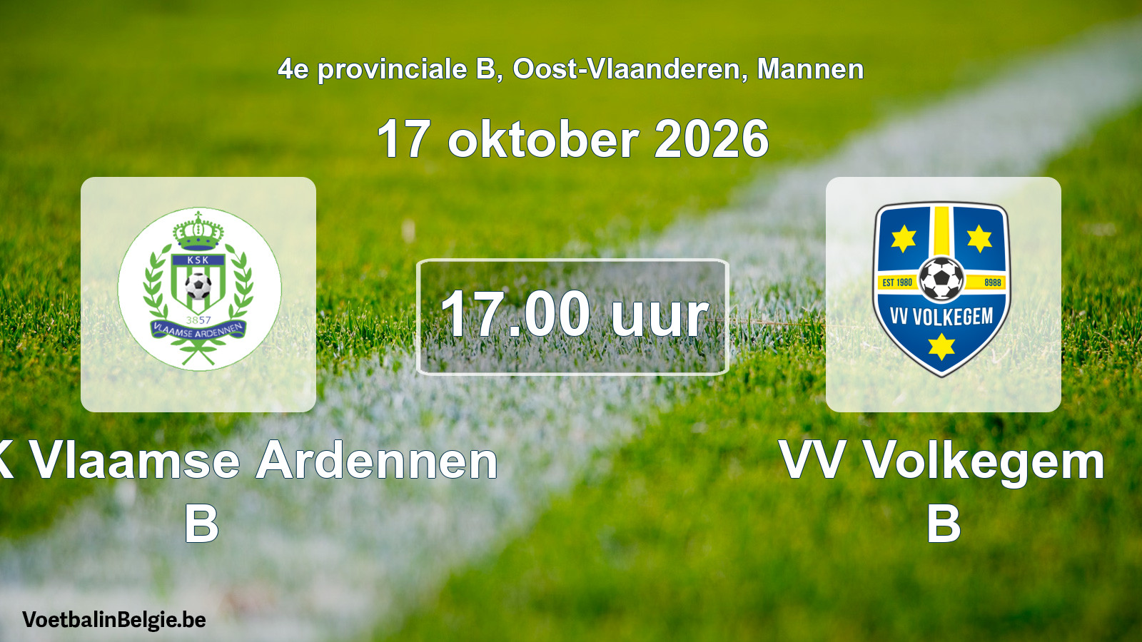 Geplande wedstrijd mannenvoetbal: KSK Vlaamse Ardennen B - VV Volkegem B (17 oktober 2026)