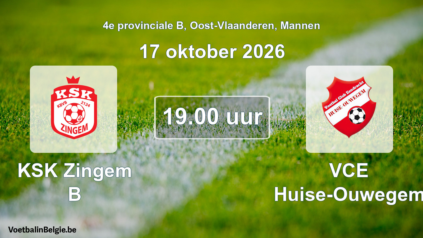 Geplande wedstrijd mannenvoetbal: KSK Zingem B - VCE Huise-Ouwegem (17 oktober 2026)