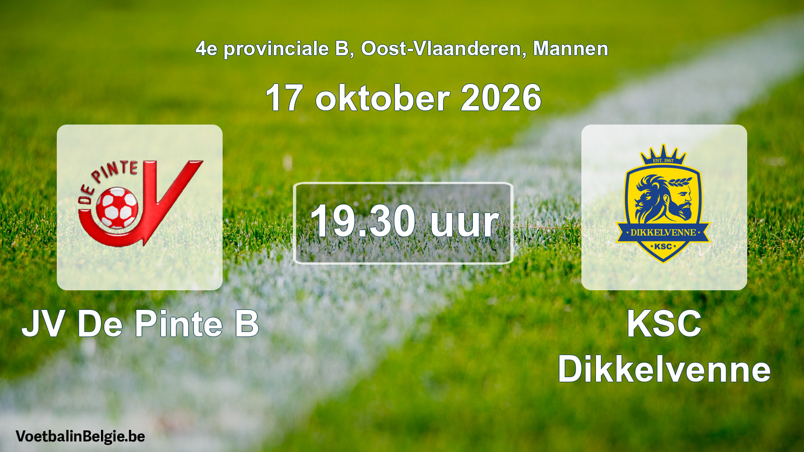 Geplande wedstrijd mannenvoetbal: JV De Pinte B - KSC Dikkelvenne (17 oktober 2026)