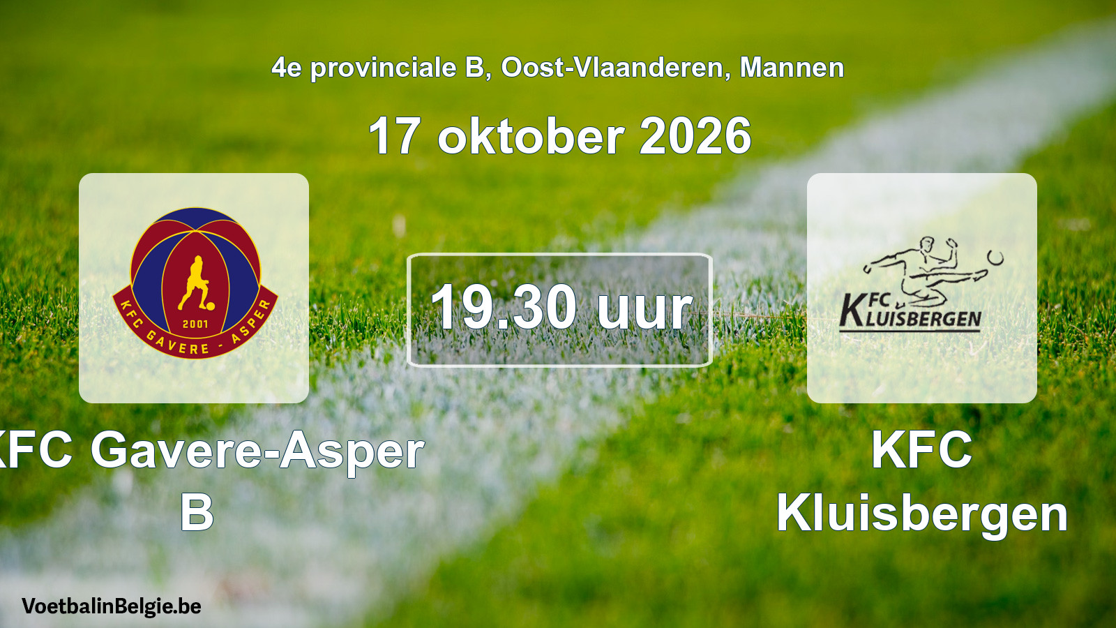 Geplande wedstrijd mannenvoetbal: KFC Gavere-Asper B - KFC Kluisbergen (17 oktober 2026)