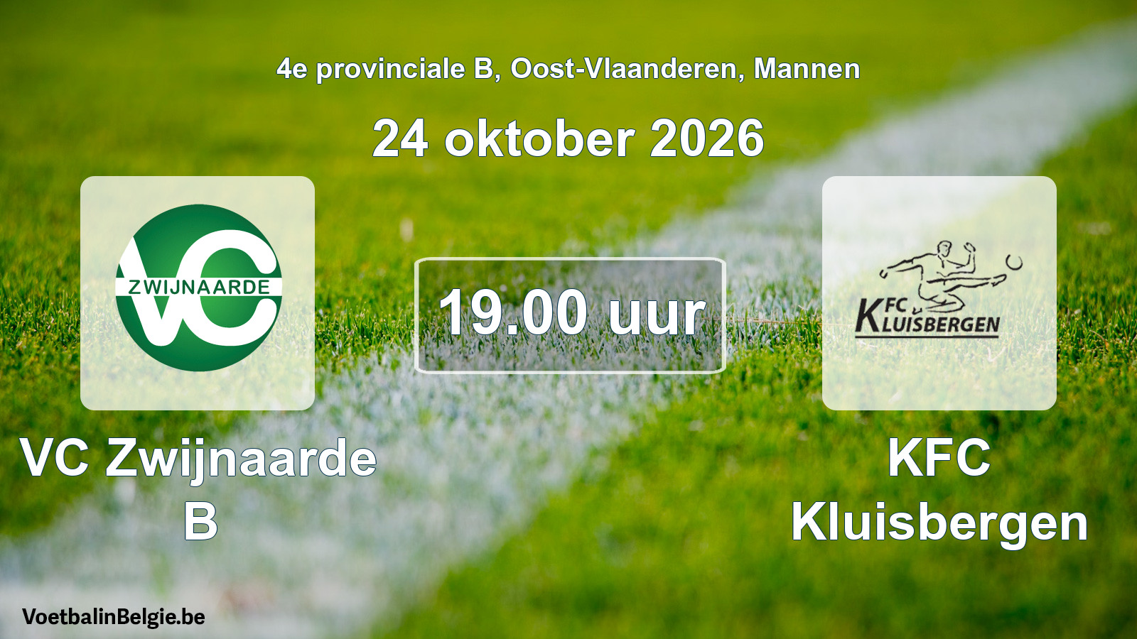 Geplande wedstrijd mannenvoetbal: VC Zwijnaarde B - KFC Kluisbergen (24 oktober 2026)