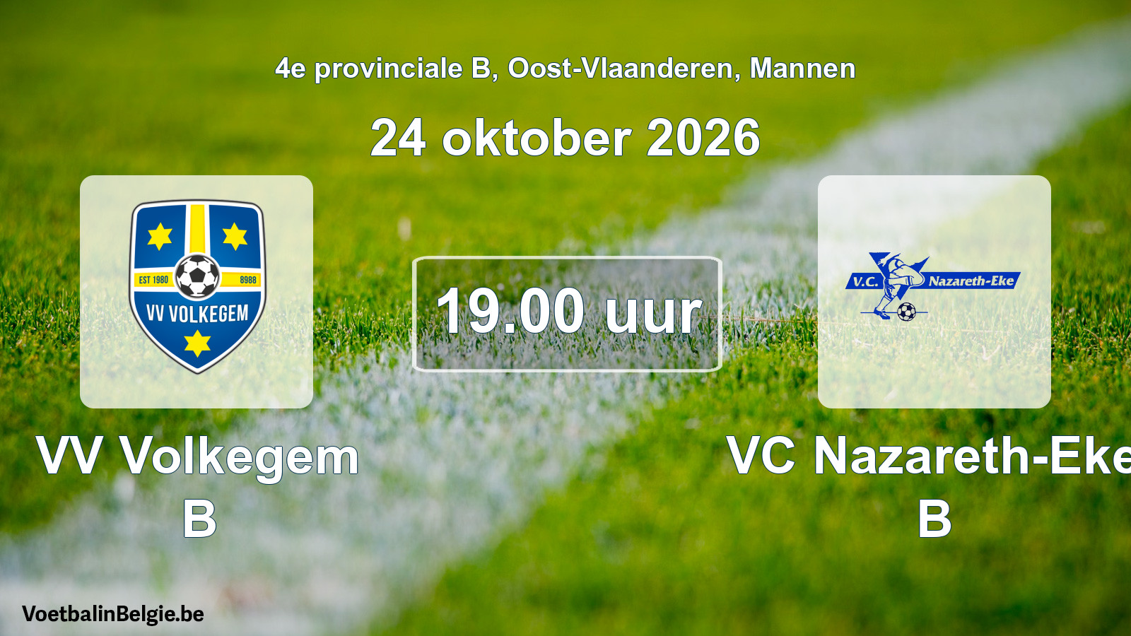 Geplande wedstrijd mannenvoetbal: VV Volkegem B - VC Nazareth-Eke B (24 oktober 2026)