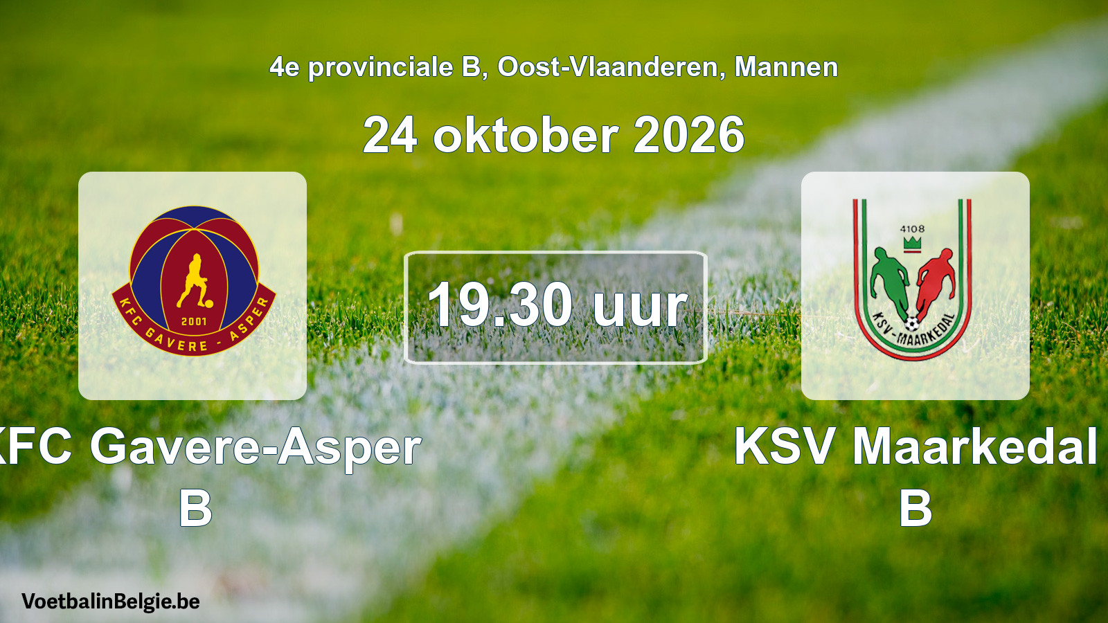 Geplande wedstrijd mannenvoetbal: KFC Gavere-Asper B - KSV Maarkedal B (24 oktober 2026)