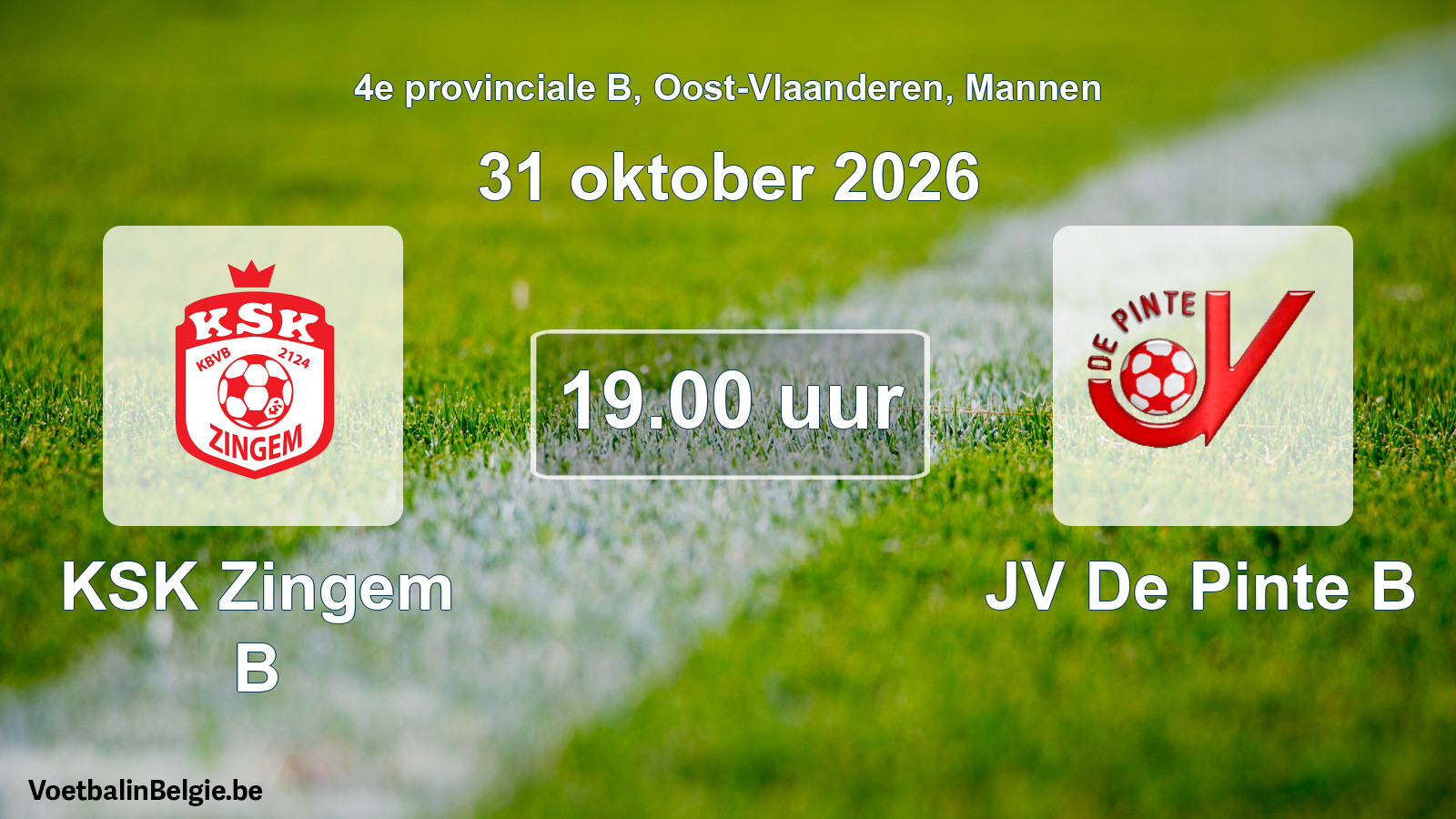 Geplande wedstrijd mannenvoetbal: KSK Zingem B - JV De Pinte B (31 oktober 2026)