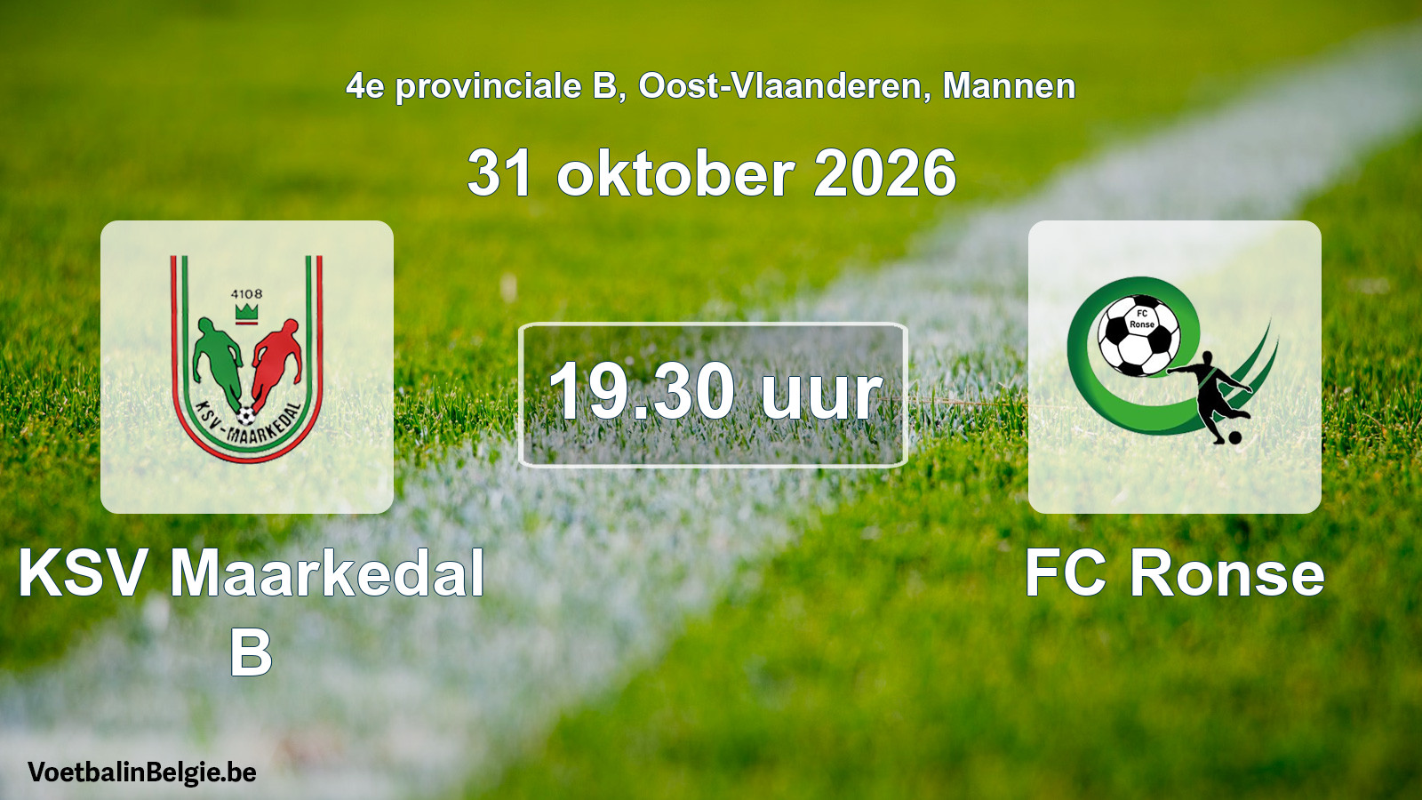 Geplande wedstrijd mannenvoetbal: KSV Maarkedal B - FC Ronse (31 oktober 2026)