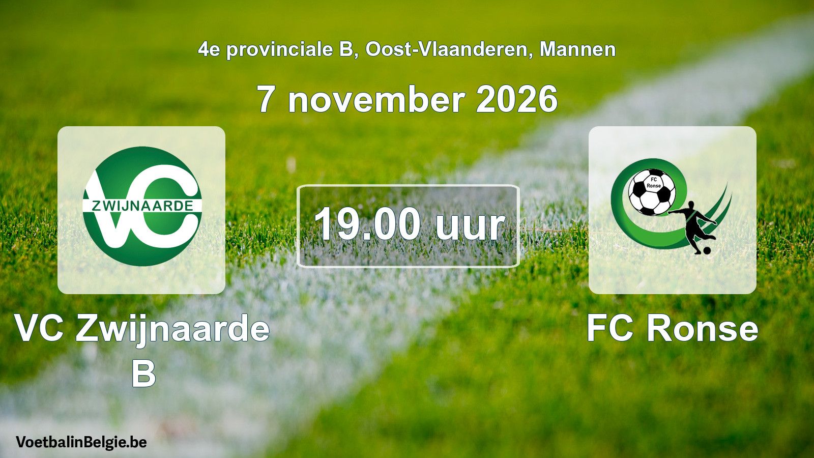 Geplande wedstrijd mannenvoetbal: VC Zwijnaarde B - FC Ronse (7 november 2026)
