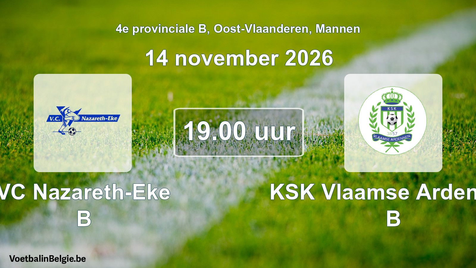 Geplande wedstrijd mannenvoetbal: VC Nazareth-Eke B - KSK Vlaamse Ardennen B (14 november 2026)