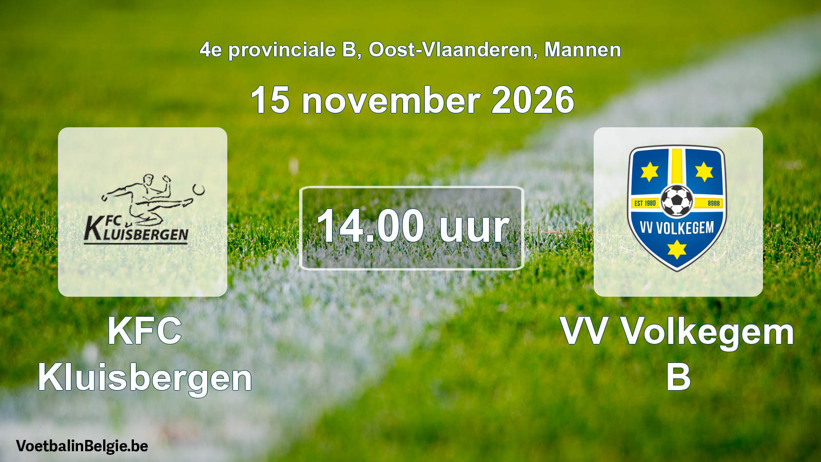 Geplande wedstrijd mannenvoetbal: KFC Kluisbergen - VV Volkegem B (15 november 2026)