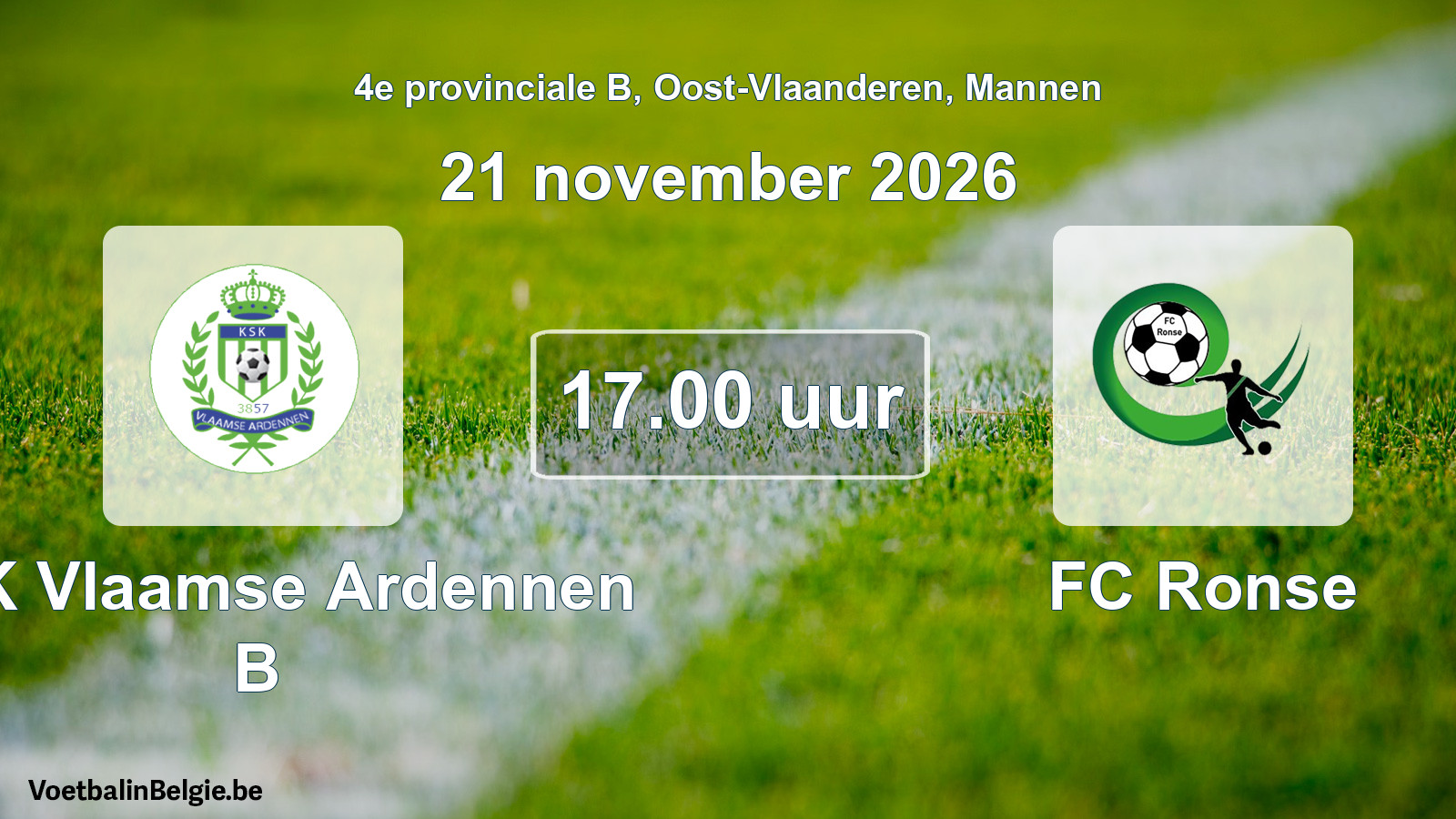 Geplande wedstrijd mannenvoetbal: KSK Vlaamse Ardennen B - FC Ronse (21 november 2026)