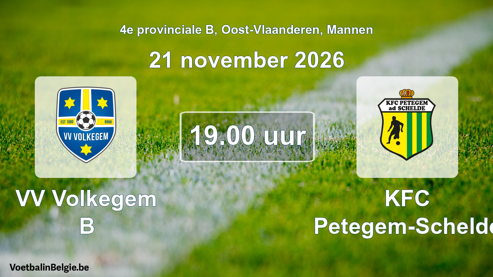 Geplande wedstrijd mannenvoetbal: VV Volkegem B - KFC Petegem-Schelde (21 november 2026)