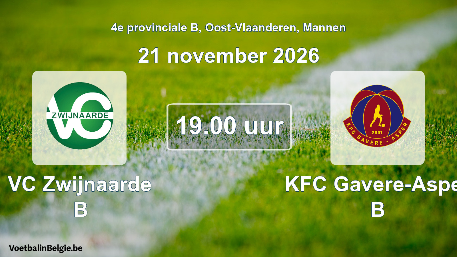 Geplande wedstrijd mannenvoetbal: VC Zwijnaarde B - KFC Gavere-Asper B (21 november 2026)