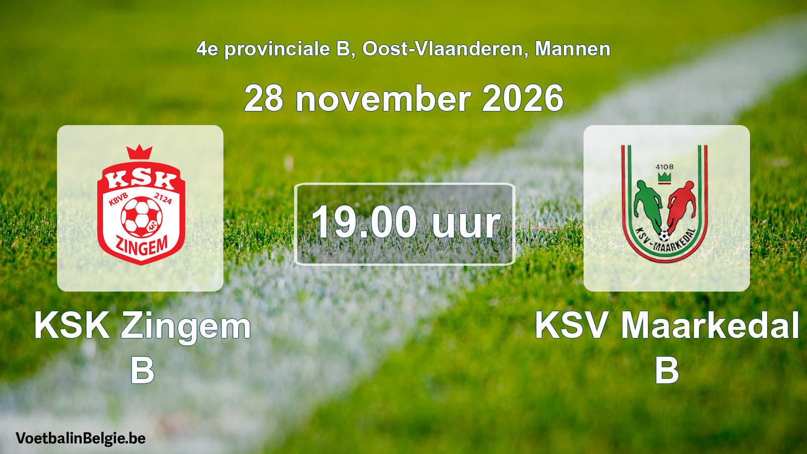 Geplande wedstrijd mannenvoetbal: KSK Zingem B - KSV Maarkedal B (28 november 2026)