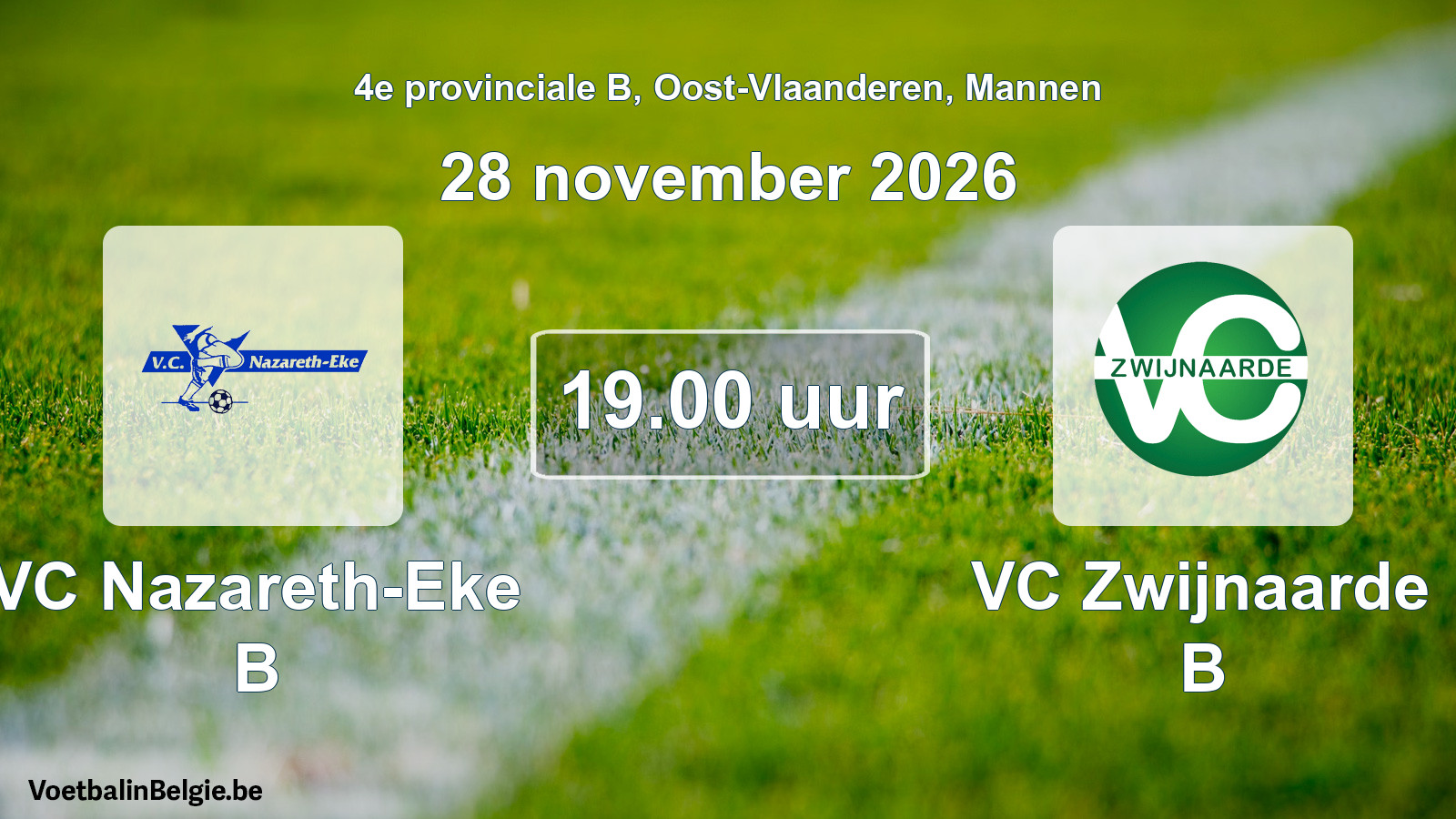 Geplande wedstrijd mannenvoetbal: VC Nazareth-Eke B - VC Zwijnaarde B (28 november 2026)