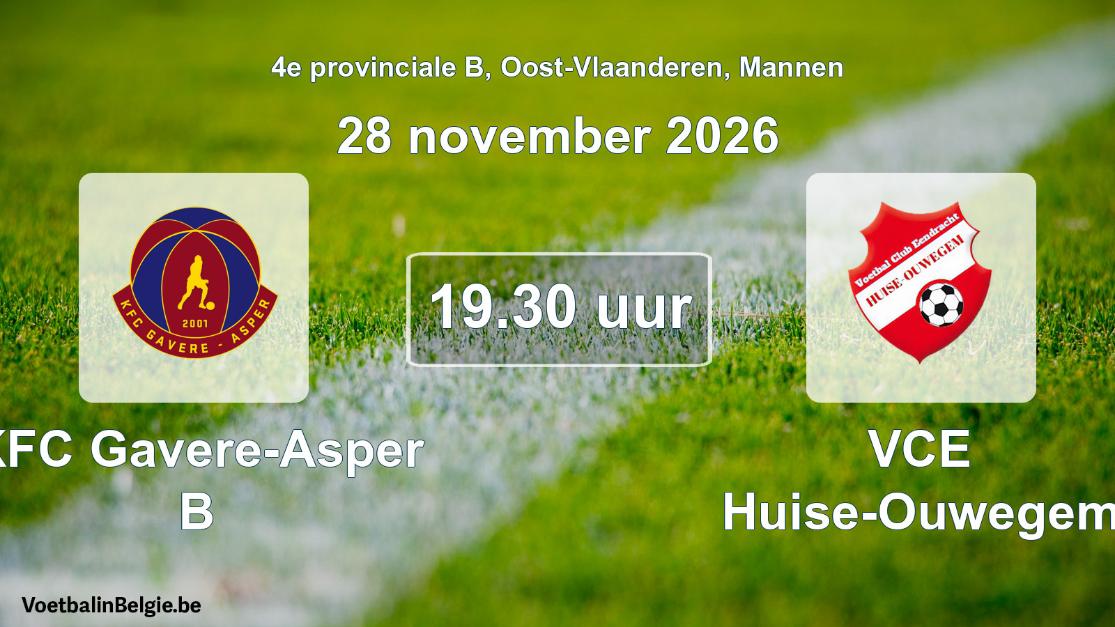 Geplande wedstrijd mannenvoetbal: KFC Gavere-Asper B - VCE Huise-Ouwegem (28 november 2026)