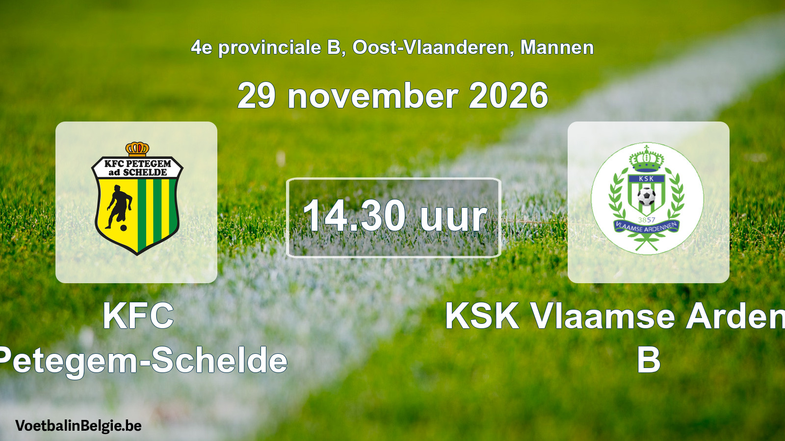 Geplande wedstrijd mannenvoetbal: KFC Petegem-Schelde - KSK Vlaamse Ardennen B (29 november 2026)
