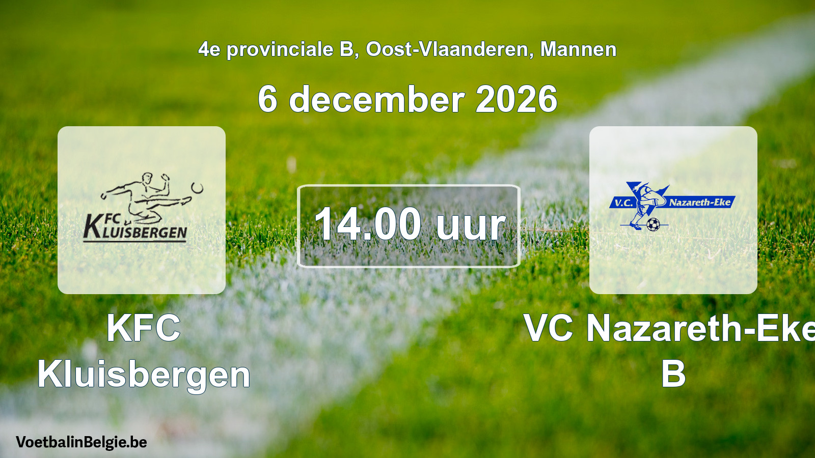 Geplande wedstrijd mannenvoetbal: KFC Kluisbergen - VC Nazareth-Eke B (6 december 2026)