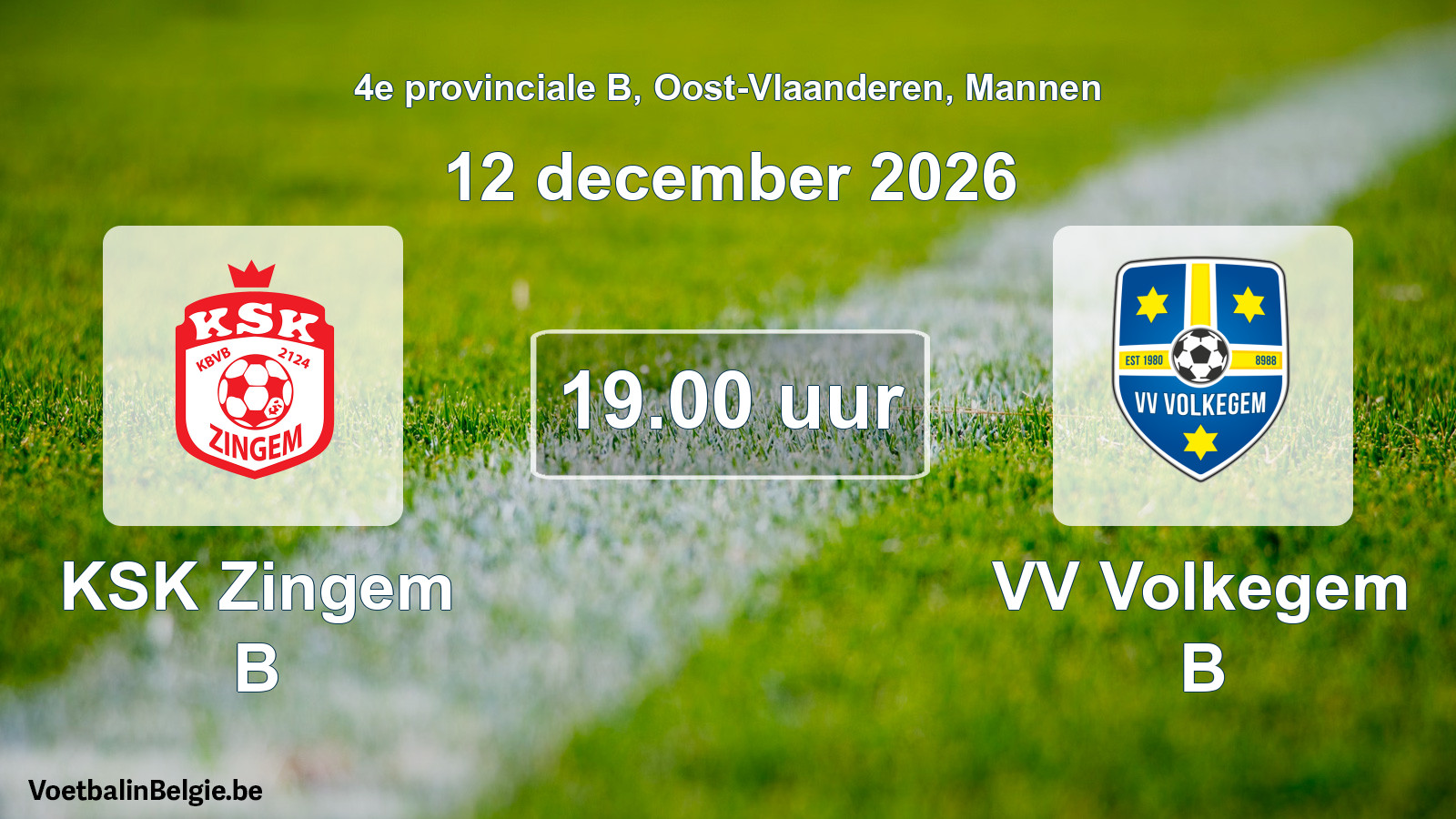 Geplande wedstrijd mannenvoetbal: KSK Zingem B - VV Volkegem B (12 december 2026)