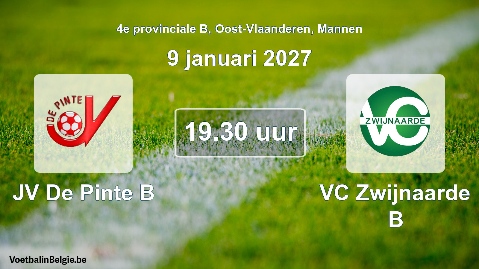 Geplande wedstrijd mannenvoetbal: JV De Pinte B - VC Zwijnaarde B (9 januari 2027)