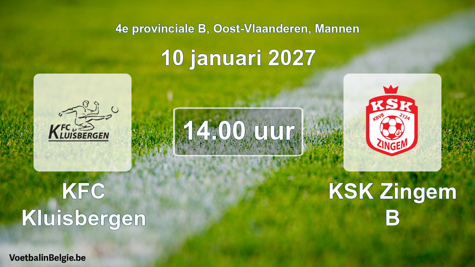 Geplande wedstrijd mannenvoetbal: KFC Kluisbergen - KSK Zingem B (10 januari 2027)