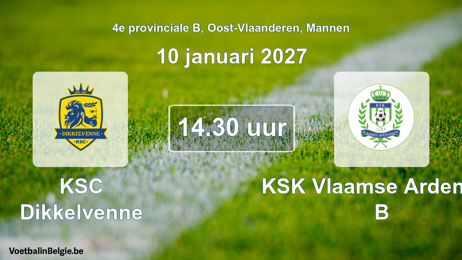 Geplande wedstrijd mannenvoetbal: KSC Dikkelvenne - KSK Vlaamse Ardennen B (10 januari 2027)
