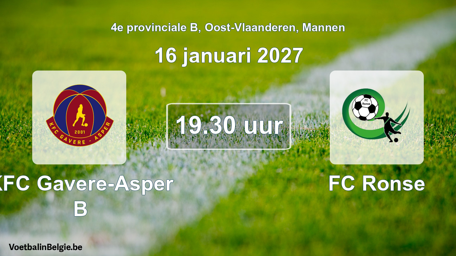 Geplande wedstrijd mannenvoetbal: KFC Gavere-Asper B - FC Ronse (16 januari 2027)