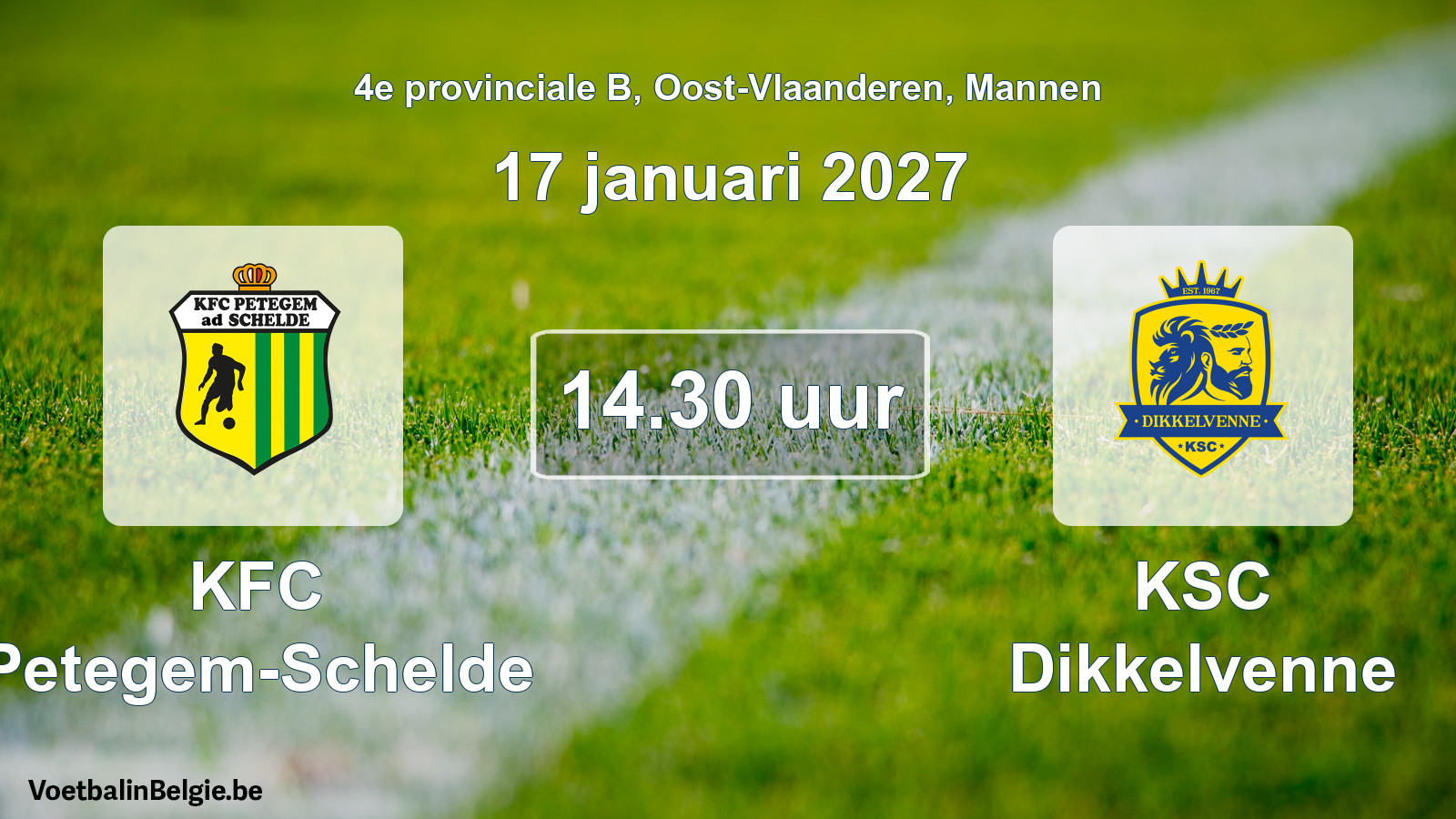 Geplande wedstrijd mannenvoetbal: KFC Petegem-Schelde - KSC Dikkelvenne (17 januari 2027)