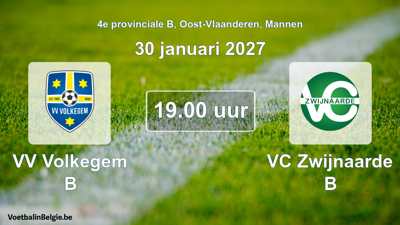 Geplande wedstrijd mannenvoetbal: VV Volkegem B - VC Zwijnaarde B (30 januari 2027)