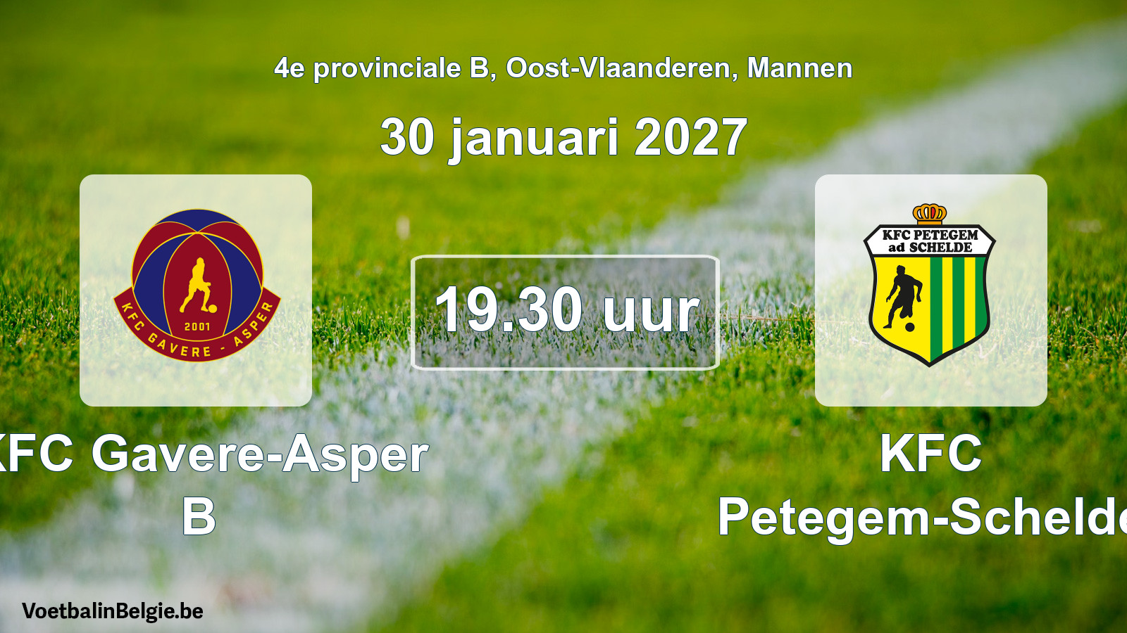 Geplande wedstrijd mannenvoetbal: KFC Gavere-Asper B - KFC Petegem-Schelde (30 januari 2027)