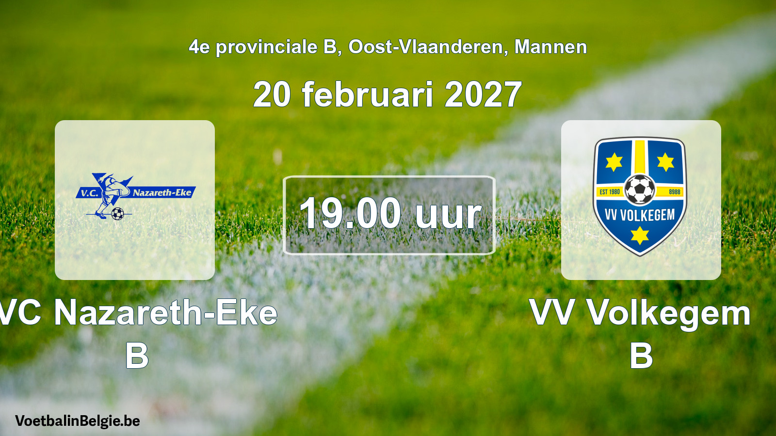 Geplande wedstrijd mannenvoetbal: VC Nazareth-Eke B - VV Volkegem B (20 februari 2027)