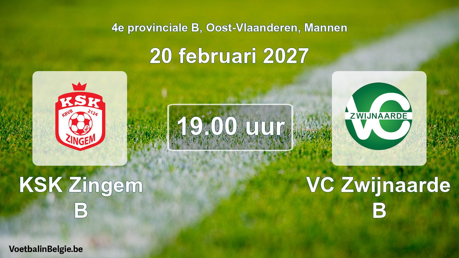 Geplande wedstrijd mannenvoetbal: KSK Zingem B - VC Zwijnaarde B (20 februari 2027)