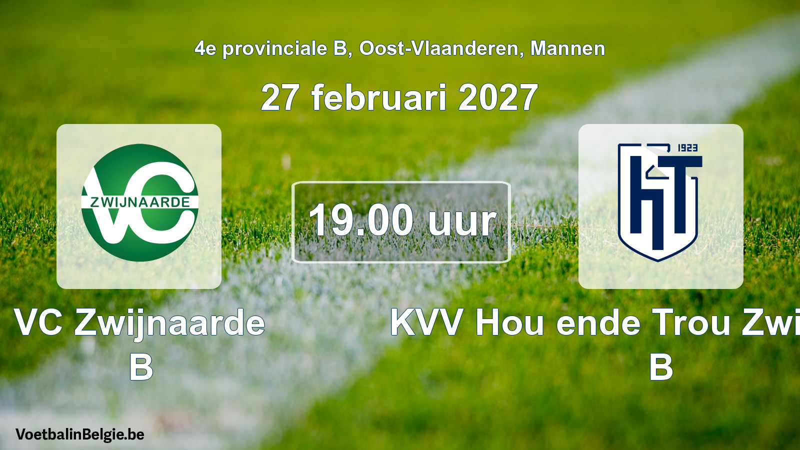 Geplande wedstrijd mannenvoetbal: VC Zwijnaarde B - KVV Hou ende Trou Zwijnaarde B (27 februari 2027)