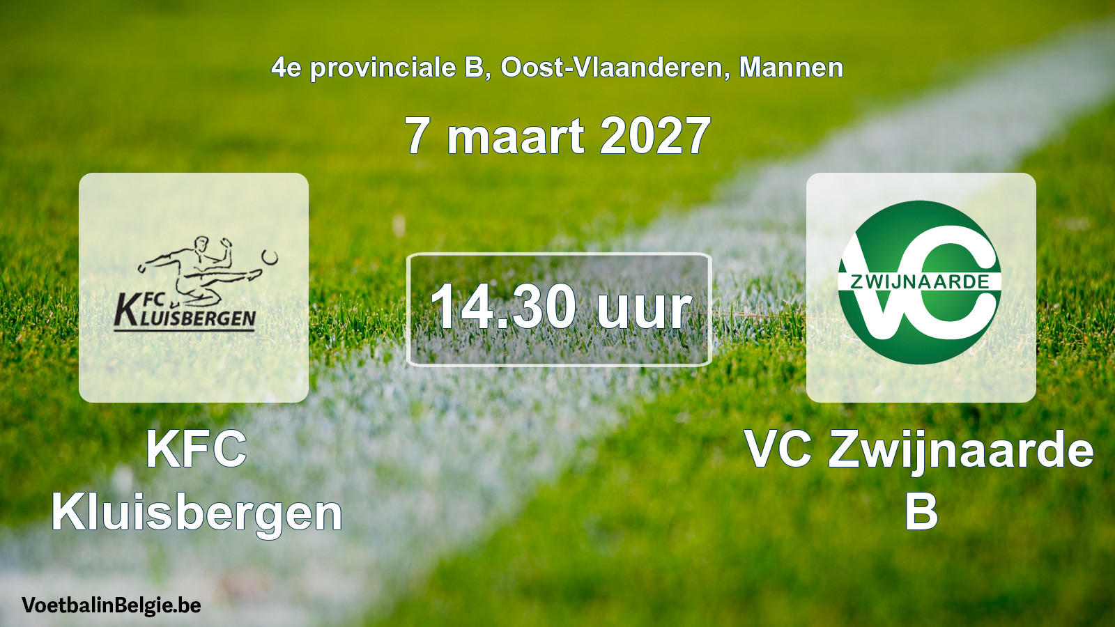 Geplande wedstrijd mannenvoetbal: KFC Kluisbergen - VC Zwijnaarde B (7 maart 2027)