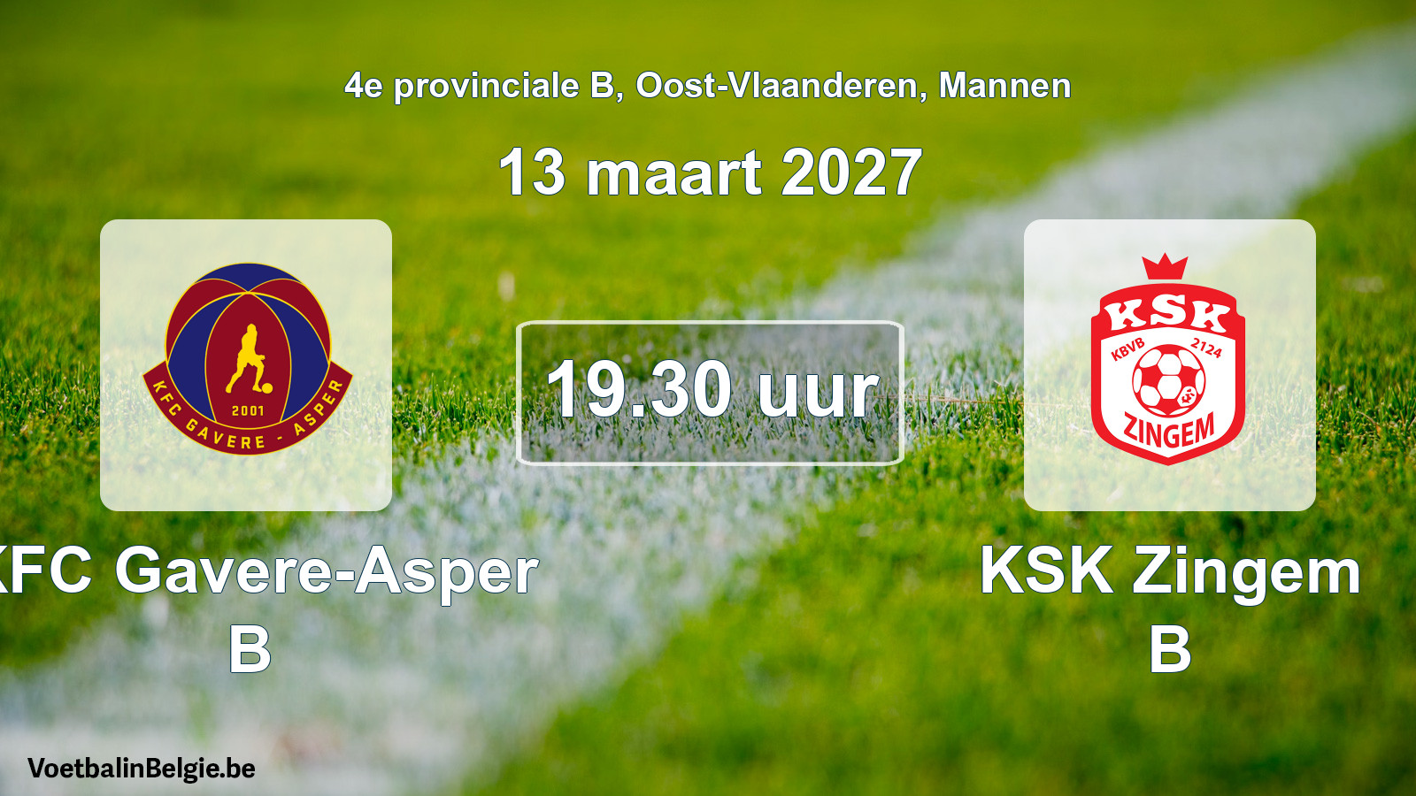 Geplande wedstrijd mannenvoetbal: KFC Gavere-Asper B - KSK Zingem B (13 maart 2027)